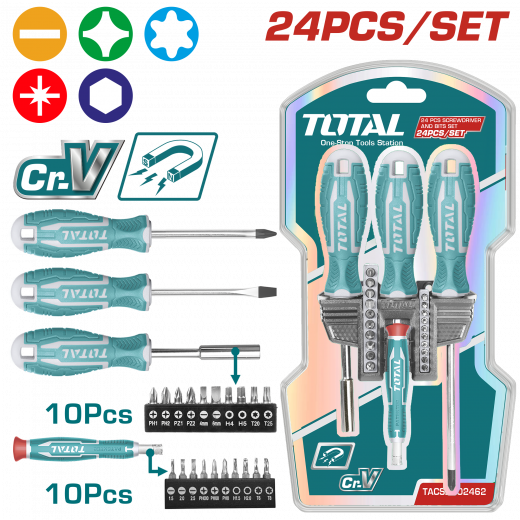 Total Tools 24 Pcs Screwdriver And Bits Set - Tacsd302462